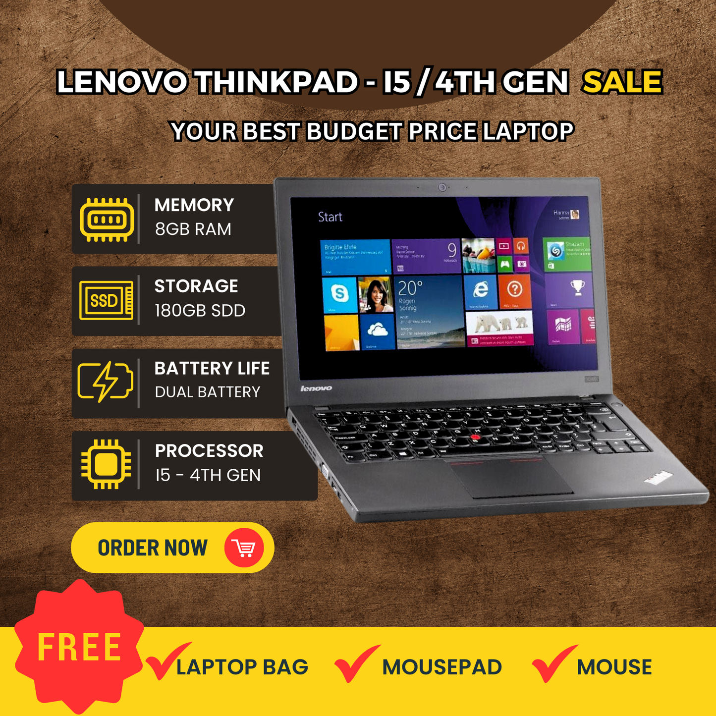 LENOVO THINKPAD X240 - I5 4TH GENERATION GREAT CON.